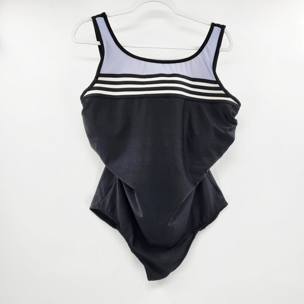 Tropical Escape Women's Plus Size 22W Black Striped Chest One Piece Swimsuit